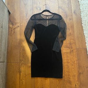 Black Velvet Dress with Sheer Sleeves